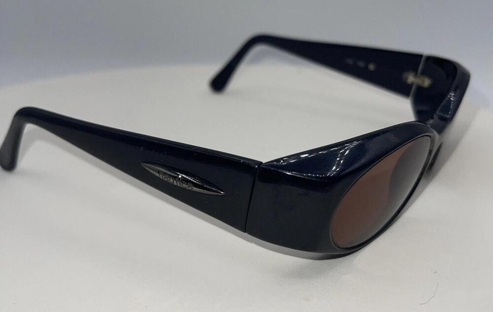 Nautica Sunglasses Mens Black Oval Cat Eye Wrap Brown Lens Logo Plaque Y2K